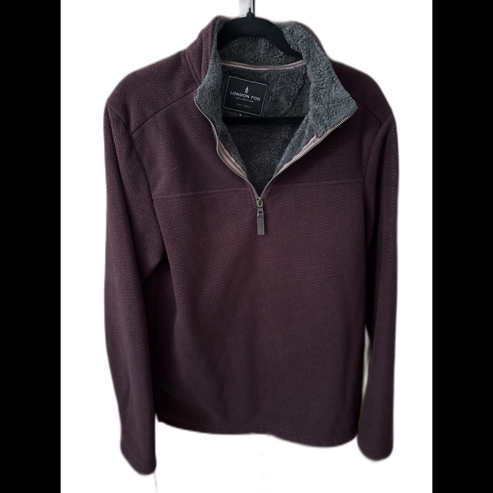 London Fog Men's Sz MediumHerringbone Sherpa-lined Fleece Quarter Zip Pullover